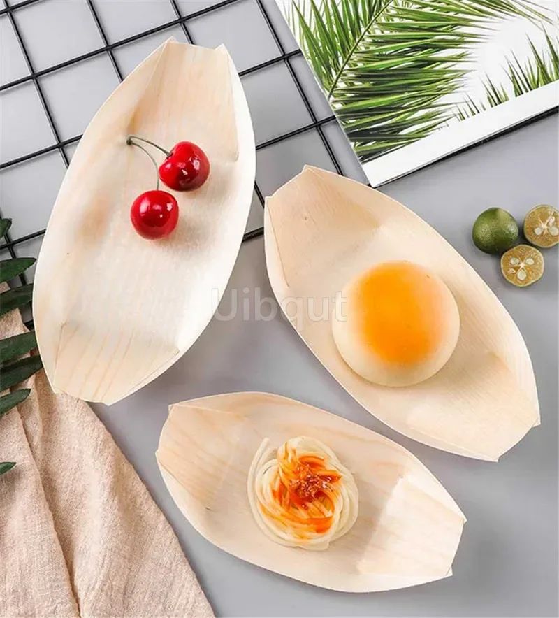 50 100pcs Sushi shushi Wood Boat Natural bamboo Disposable Kayak Salad Dessert Pine cake Boat Snack Bowl mat sushi plate tray