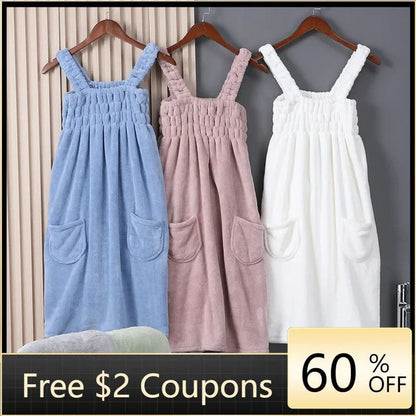 Women Wearable Bath Towel Wearable Towels Coral Fleece Women's Bath Skirt Absorbent Bath Skirt Shower Sauna Wear Towel