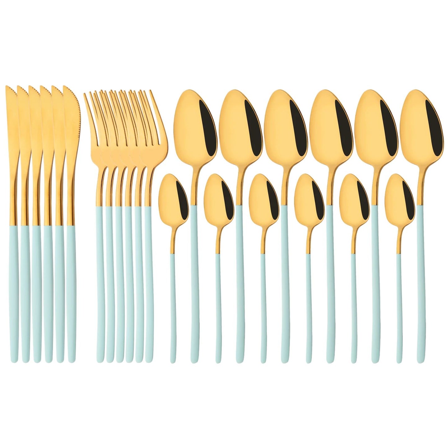 24Pcs Stainless Steel Dinnerware Set Kitchen Fork Spoon Knife Dinner Cutlery Set White Silver Western Flatware Tableware Set