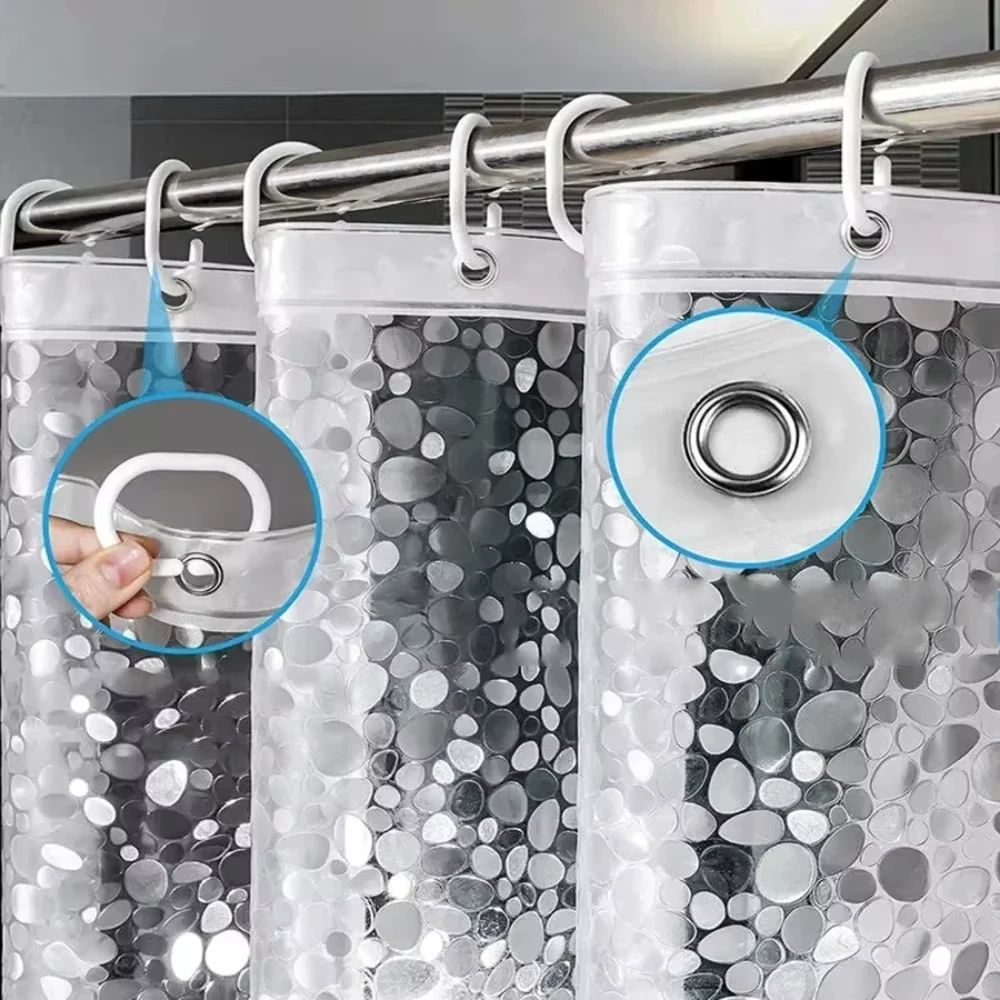 1 Cortina de Chuveiro Impermeável Padrão Seixo Transparente Forro de Cortina de Chuveiro com Ímãs Inferiores Cortina de Banho de Plástico para Banheiro