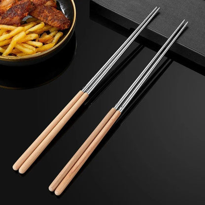 Hashis de Aço Inoxidável Hashis Longos para Cozinhar Macarrão Fritura Panela Quente Hashis Chineses Hashis de Metal Reutilizáveis Utensílios de Mesa
