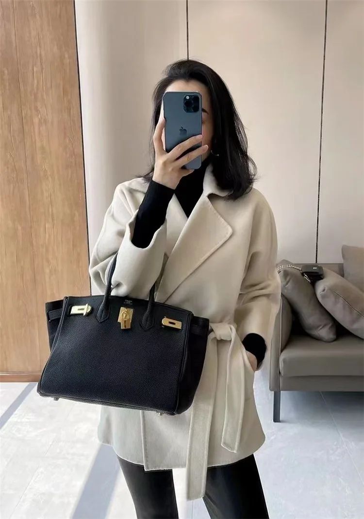 Autumn New Short Double-sided Cashmere Water Ripple Coat Women Turn-down Collar Loose Tempeament Warm Casual wool Jacket Female