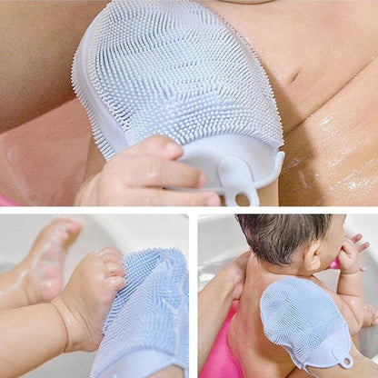 1 unidade de escova de massagem de silicone com gancho macio, esfoliante, luvas de banho, escova de limpeza para bebês, esfoliante de banho, removedor de bolhas