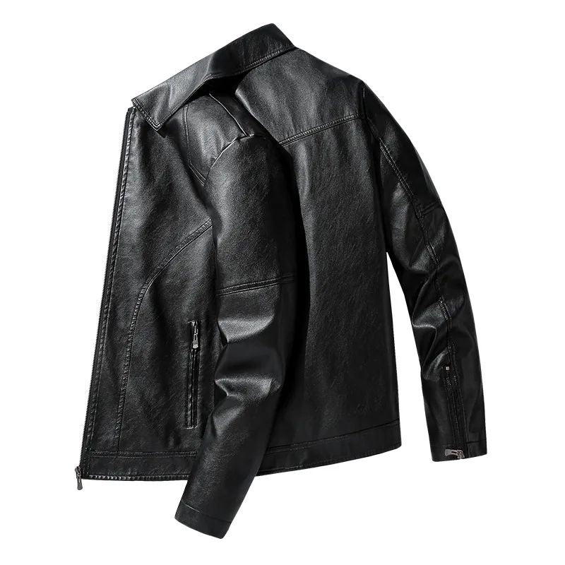 Men Coat Zipper Solid Jackets Long Sleeve Cardigan Leather Outerwear Loose Pockets High Street 2025 Spliced Faux Leather