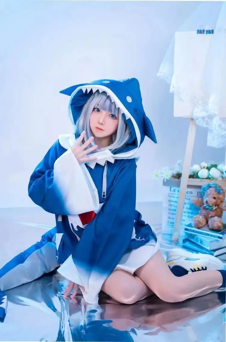 in stock Hololive ENG Gawr Gura Cosplay Costume Cute Shark Costume Hoodie For Women Halloween Youtuber Cosplay
