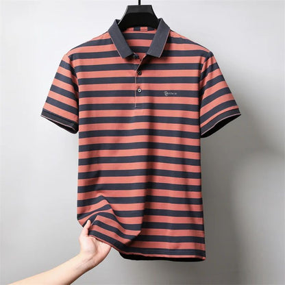 Personalized Striped Color Blocked Men's Short Sleeved Polo Shirt Fashion Brand Exquisite Embossed Summer Casual Collar T-shirt
