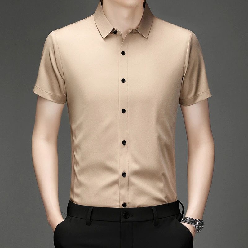 New Men's Business Casual Short Sleeved Solid Color Shirt Wrinkle Resistant Wrinkle Free Comfortable All Season Versatile Top