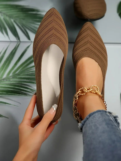 New 2024 Pointed Toe Flat Office Boat Solid Color Knitted Slip on Shoes Casual Ballet Flats Shoes Women Loafers Zapatos De Mujer