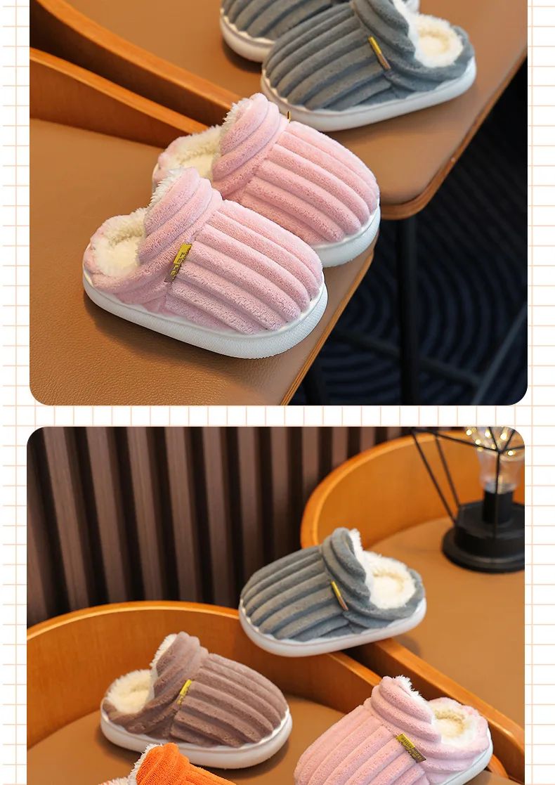 Winter warm cotton slippers for adults and children Toe Wrap Cotton Slippers Thick Soft Sole Slides Men Women Non-slip Shoes