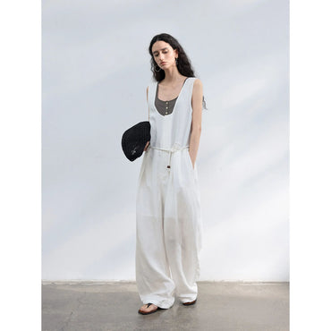 Colne U-Neck Linen Blend Vest And Knife Pleat One-Piece Pants Women's Fashion Design Sensation Tianli Material Long Pants