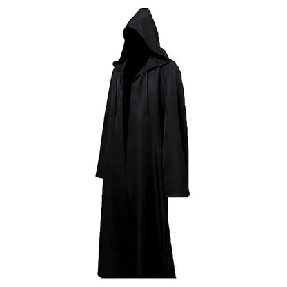 New Halloween Medieval Black Robe Cloak Costume Adult Priest Cosplay Hooded Costume and Scary Spooky Loose Cloak