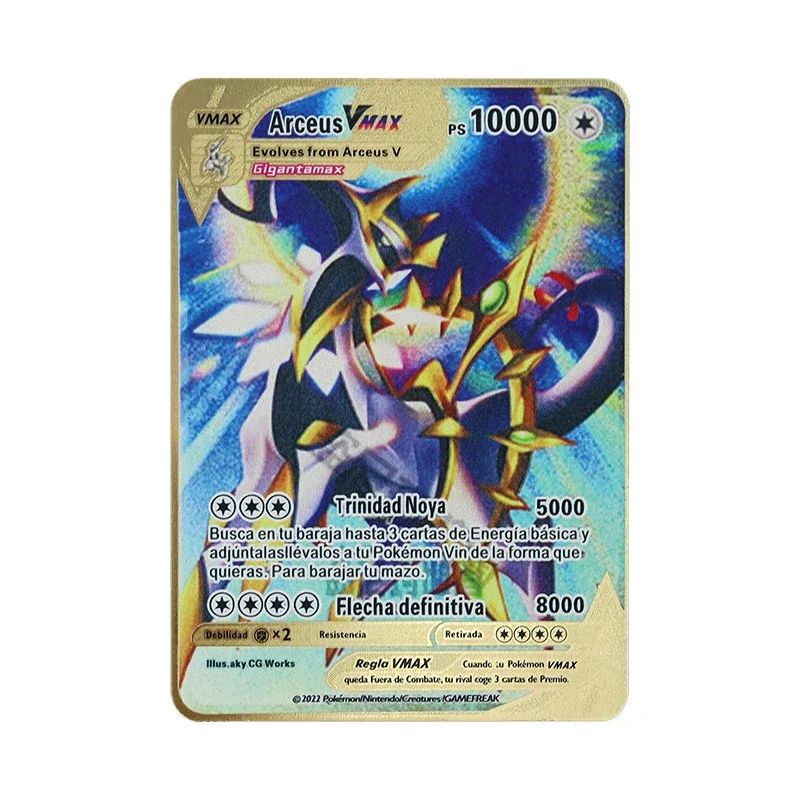 Pokémon 183200 Pontos Alto HP Cartas de Metal Douradas Pretas Inglês Francês Vmax Mega GX Coleção de Cards Charizard Pikachu Mewtwo