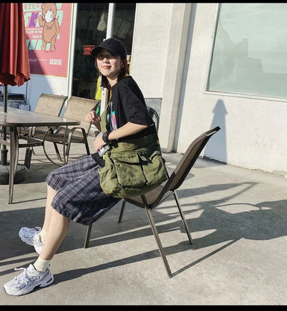 2025 y2k Women Vintage Handbag Canvas Teenager Shoulder Tote Bags Messenger Bags Ladies Casual Handbag Crossbody Purse