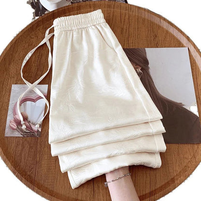 Plus Size Acetate Wide Leg Pants Women's Spring Autumn National Style Print High Waist Slimming Drapey Cool Large Size Women'...