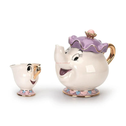 Bule da Disney Fofo Desenho Animado A Bela e a Fera Bules Caneca Sra. Potts Xícara Chip Bules Conjunto de Chá Dropshipping