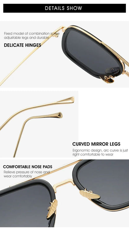 Óculos de Sol da Moda Armação Quadrada Estilo Tony Stark Óculos de Sol Feminino Masculino Quadrado Grife Óculos Retrô Masculino Iron