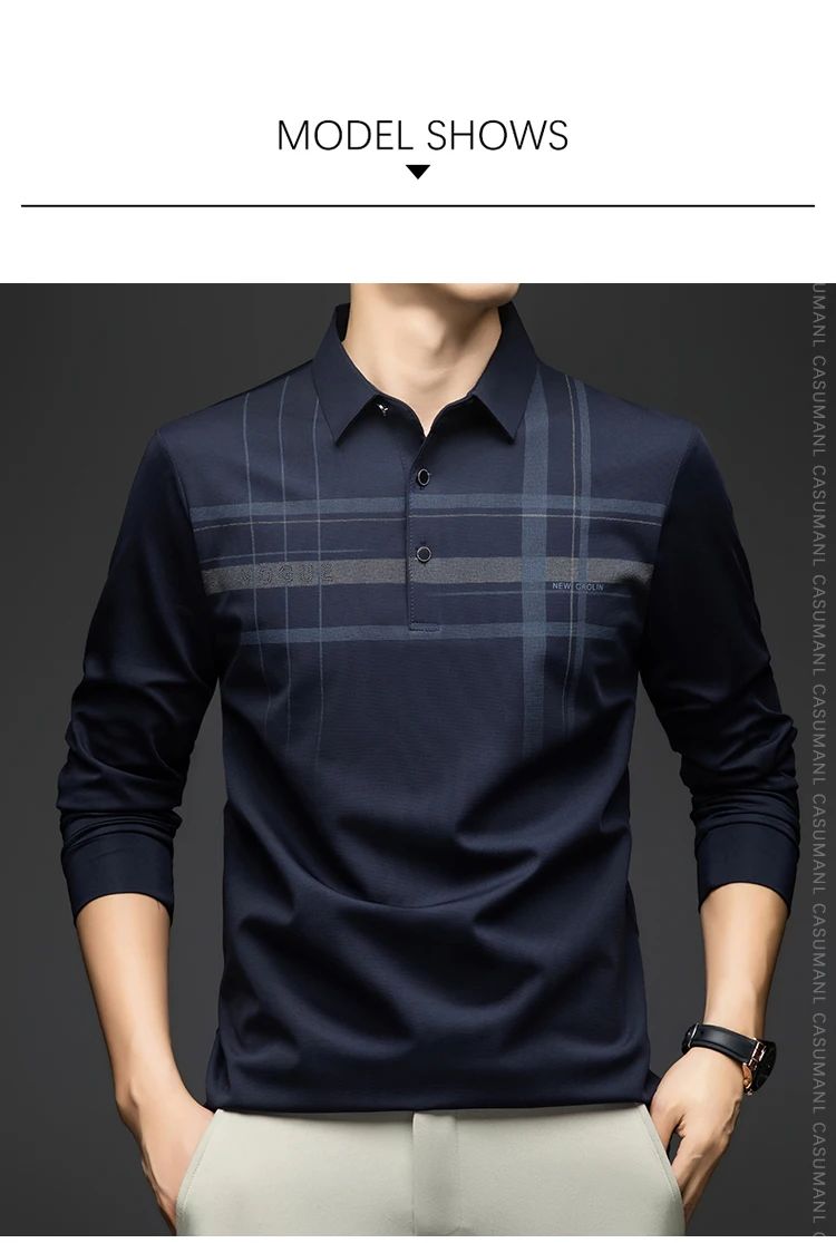 BROWON Polo T Shirt for Man 2025 Formal Business Slim Long Sleeve Tshirt Men Casual Loose Stripe Shirt for Man Designer Clothes