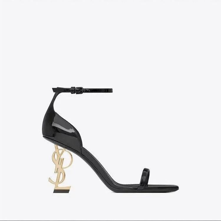 Women High-heeled Shoes European American Solid Color One-piece High-heeled Sandals Women's Headband Buckle Banquet Letter