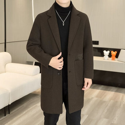 Men's Long Over-the-Knee Trench Coat Youth Black Business Casual Suit Collar Overcoat Mid-Length Trench Coat