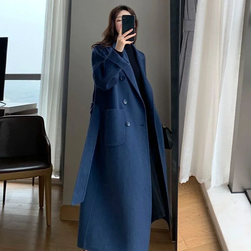 New Hot Sale Of The Season Women's Woolen Coat plus Size over Knee Length Loose Fit Slimming High End Fashionable Polyester Fibe