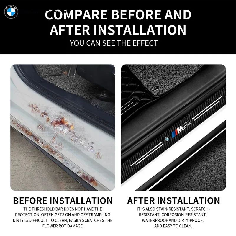 Car Door Automobile Scraper Protection Universal Pedal Protection Sticker Carbon Fiber Grain Automobile Threshold Strip For BMW