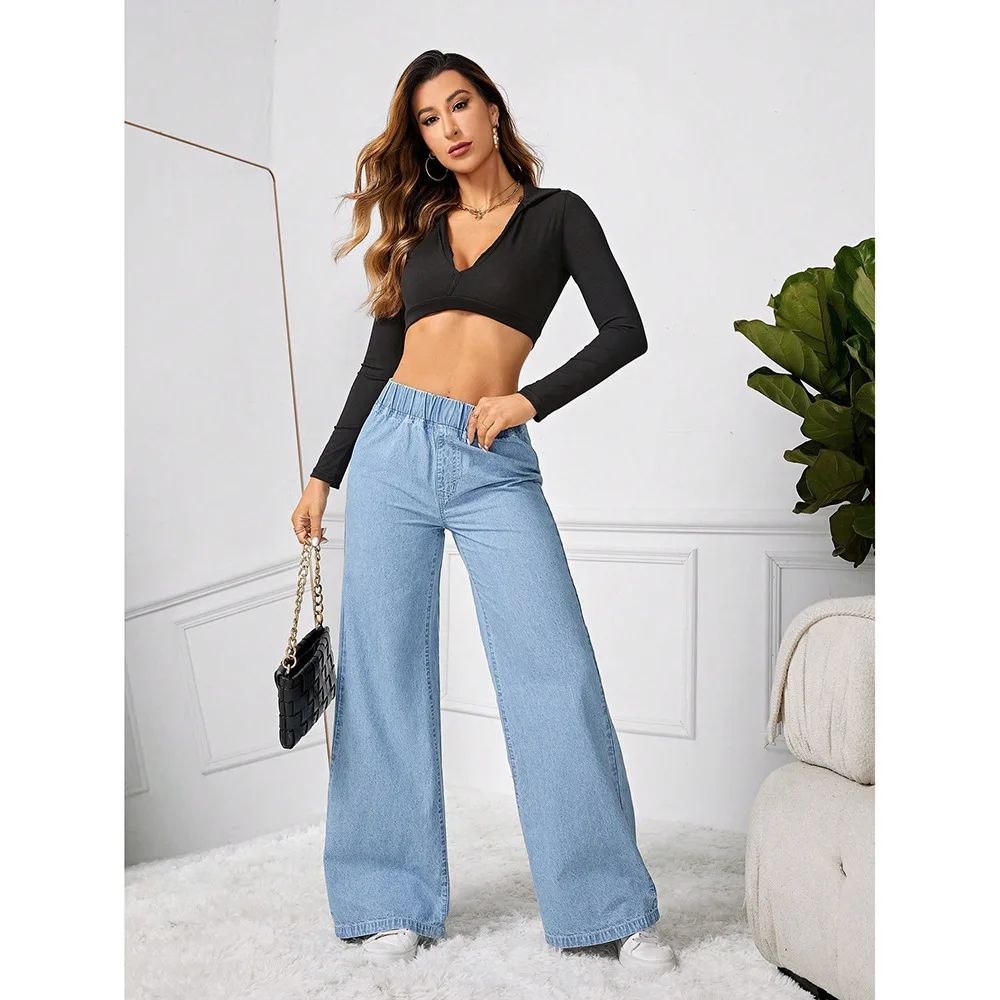 Fashionable Loose Women's Jeans High Waist Straight Leg Long Legged Wide Pants Autumn New Arrival Trendy Lazy Style