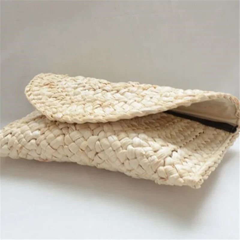 Fashionable Corn Husk Straw Bags Hand-woven Women Clutch Envelope Handbag Long Purse for Female Summer Beach Bag Bolsa 2024