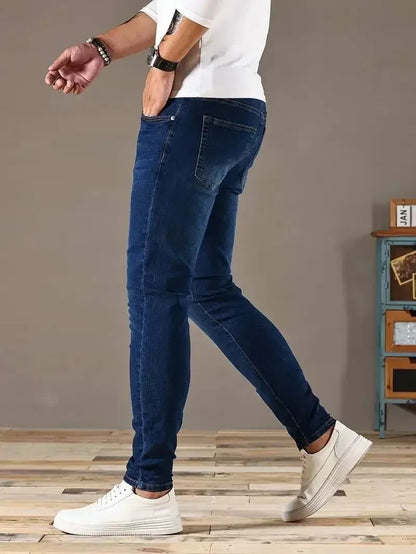Calça Jeans Masculina Skinny Stretch Cores Sólidas Preto Azul Primavera Luxo Rua Harajuku Hip-Hop Calças Justas Marca