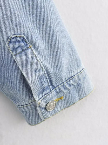 Summer New Style Simple Retro Loose Casual Denim Shirt Jacket Women's Button up Shirt Full Sleeve Regular Fit Blend Fabric