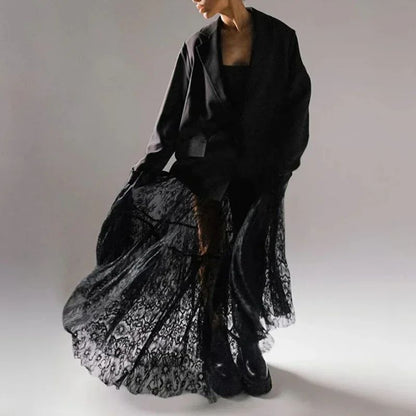 Lace Jacquard Transperant Skirt Women Summer New High Waist Sexy Casual Long Skirts 2025 Streetwear Fashion Black Maxi Skirt