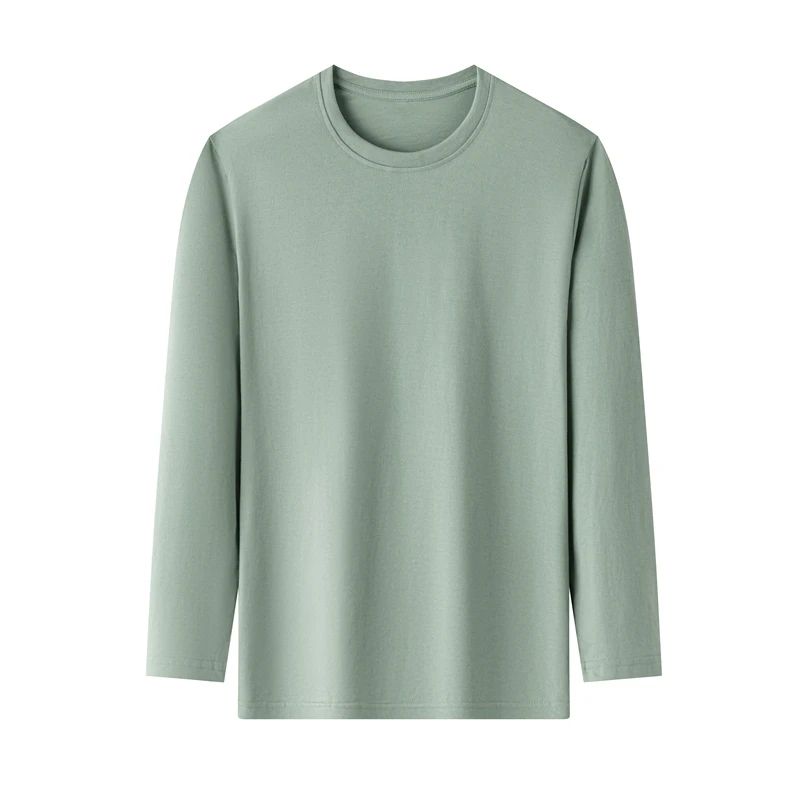 Men's Solid Color round Neck Long Sleeve T-Shirt Cotton Summer Comfortable Breathable Casual Top in Various Colors