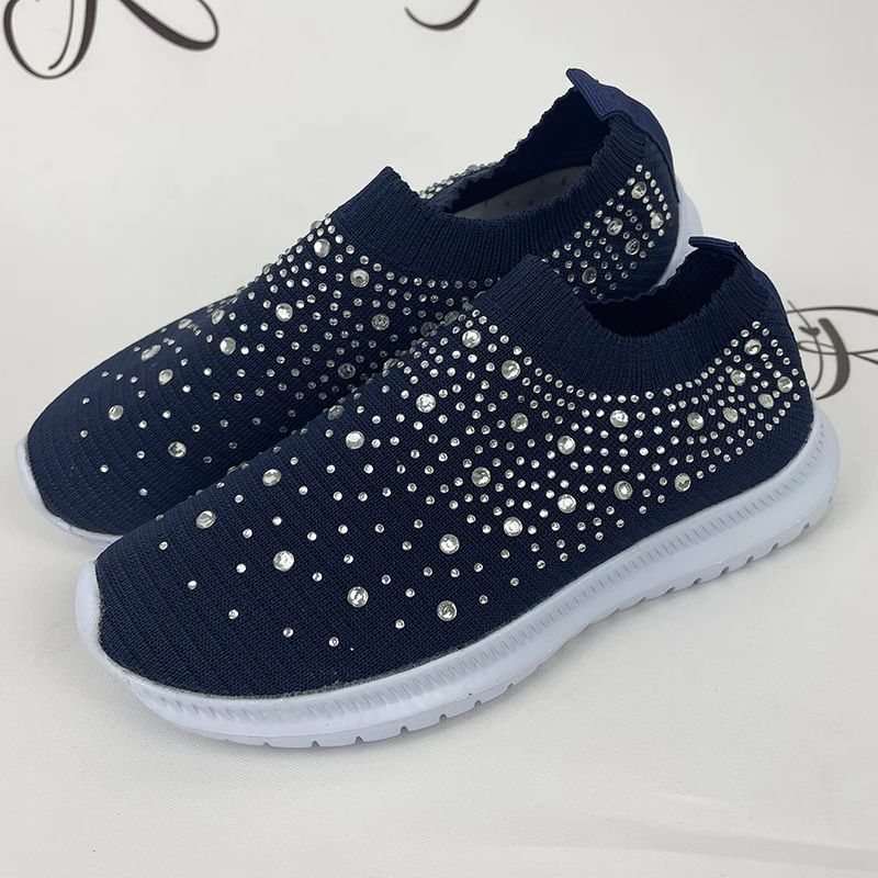 2024 New Crystal Breathable Mesh Sneaker Shoes for Women Comfortable Soft Bottom Flats Plus Size 43 Non Slip Casual Shoes Woman