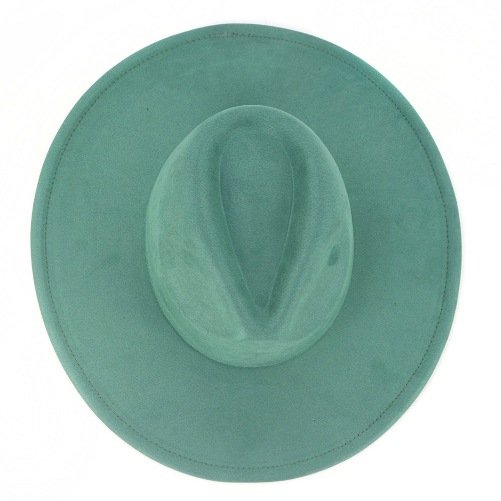 9.5 CM Big Brim Jazz Fedora Hats Men Suede Fabric Heart Top Felt Cap Women Luxury Designer Brand Party Green Fascinator Hats