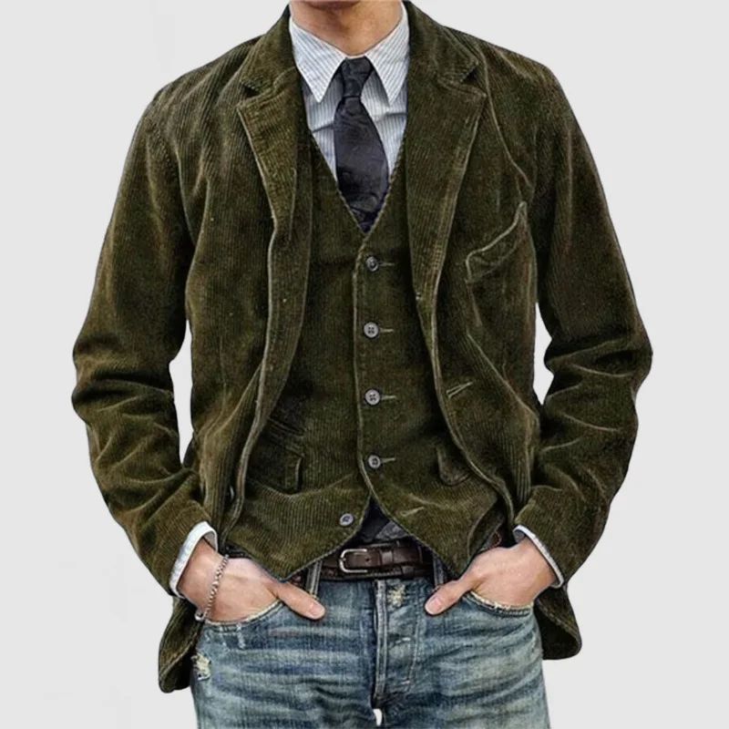 European and American Business Men's Casual Outerwear for Spring and Autumn, Fashion Button Slim Fit Corduroy Suit Coat S-XXXL