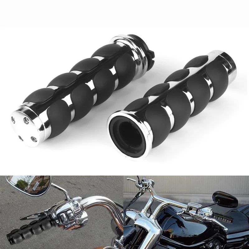 Manoplas Retro para Guidão de Motocicleta 25 MM de Alumínio e Borracha para Harley Touring Softail Fat Boy Sportster XL 883 1200 Dyna