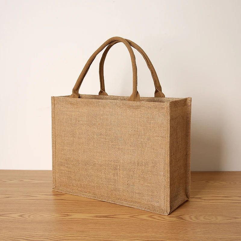 Bolsa feminina de juta, sacola de compras de grande capacidade, bolsa de viagem, bolsa masculina aberta