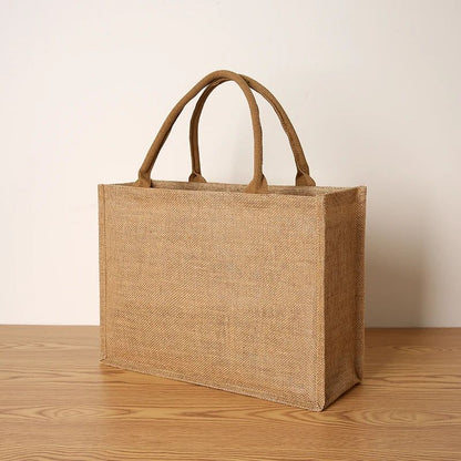 Bolsa feminina de juta, sacola de compras de grande capacidade, bolsa de viagem, bolsa masculina aberta