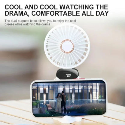 Portable Handheld Mini Fan Foldable Neck Hanging Fans 5 Speed USB Rechargeable Fan with Phone Stand and Display Screen 1800mAh