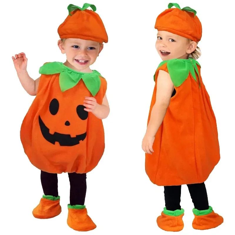 Kids Romper Costume Pumpkin Halloween Cosplay Party Boys Girls Stage Performance With Bags Holiday Clothing