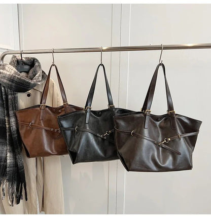 Retro Big PU Leather Shoulder Bag for Women 2025 Winter Trend New Y2K Fashion Handbags Females Travel Luxury Tote Bag  bolsas