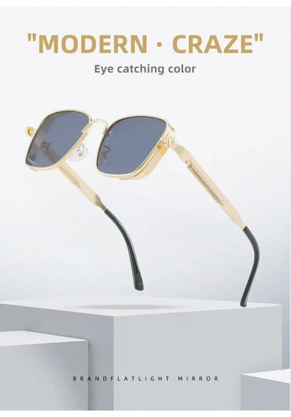 New Sunglasses Men Driving Sunglasses Retro Spring Leg Driving Outdoor Sports Metal Rectangular Decorative Glasses Women Uv400