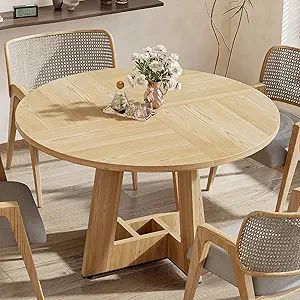 Dining Table for 4, 47 Inch Farmhouse Kitchen Table with Pedestal Base, Rustic Wooded Dinner Table for Dining Room Kitchen