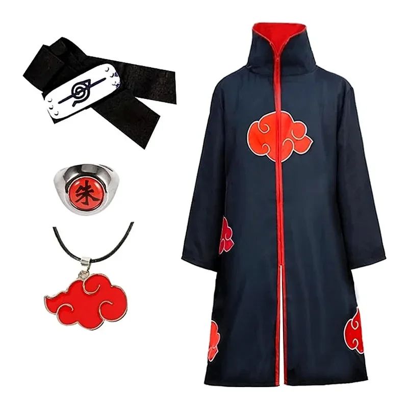Anime Red Cloud Cosplay Cloak Costume Halloween Dawn Organization Robe Embroidered Cloak Unisex Men Women Party Necklace Props