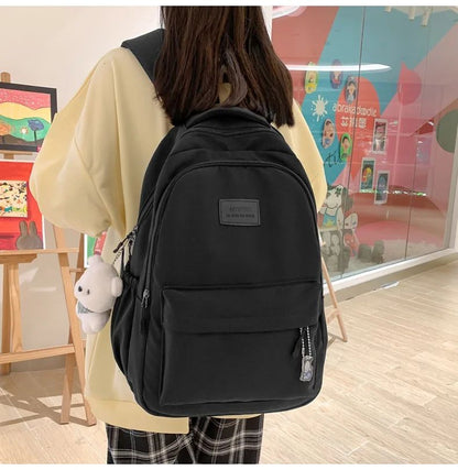 Schoolbags Student Japanese And Versatile Backpack Unisex Large-Capacity Backpack Girl Simple Polyester Material Doll Decoration