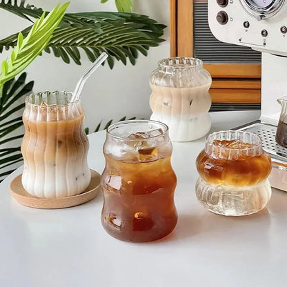 Copo de Vidro Resistente ao Calor, Tumbler, Transparente, para Chá, Suco, Leite, Caneca de Café, Copos de Água para Casa, Caneca Listrada 410/530ml