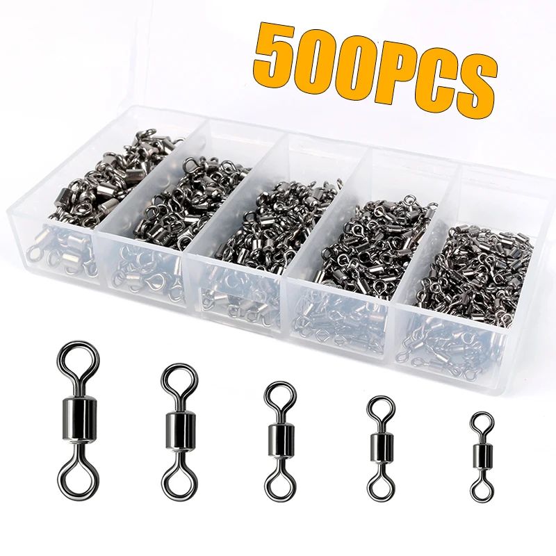 Kit de Giradores de Pesca Rolamento de Esferas Giratório Material de Pesca Água Salgada Água Doce Conectores de Linha de Pesca para Carpa 200-500 Peças