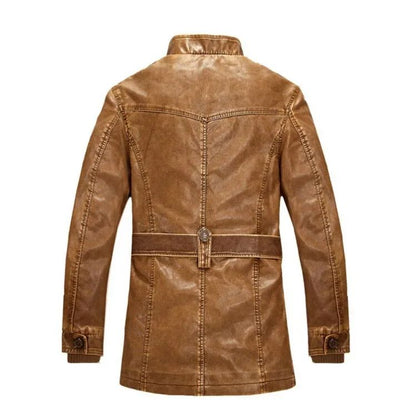 Men Slim Warm Washed Leather Motorcycle Jacket High Quality Leather Jacket Mens Standing Collar Coat Plus Size 4XL Long Parkas