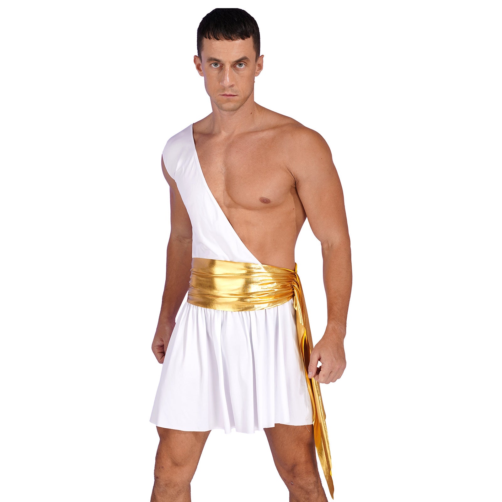 Mens Ancient Greek God Toga Gladiator Costume Roman Emperor One Shoulder Sleeveless Robe Halloween Medieval Warrior Dress Up