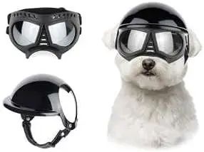 ATUBAN Capacete e Óculos de Sol para Cães Pequenos, Óculos de Proteção UV para Cães Médios, para Cães Dirigirem ao Ar Livre e Passearem