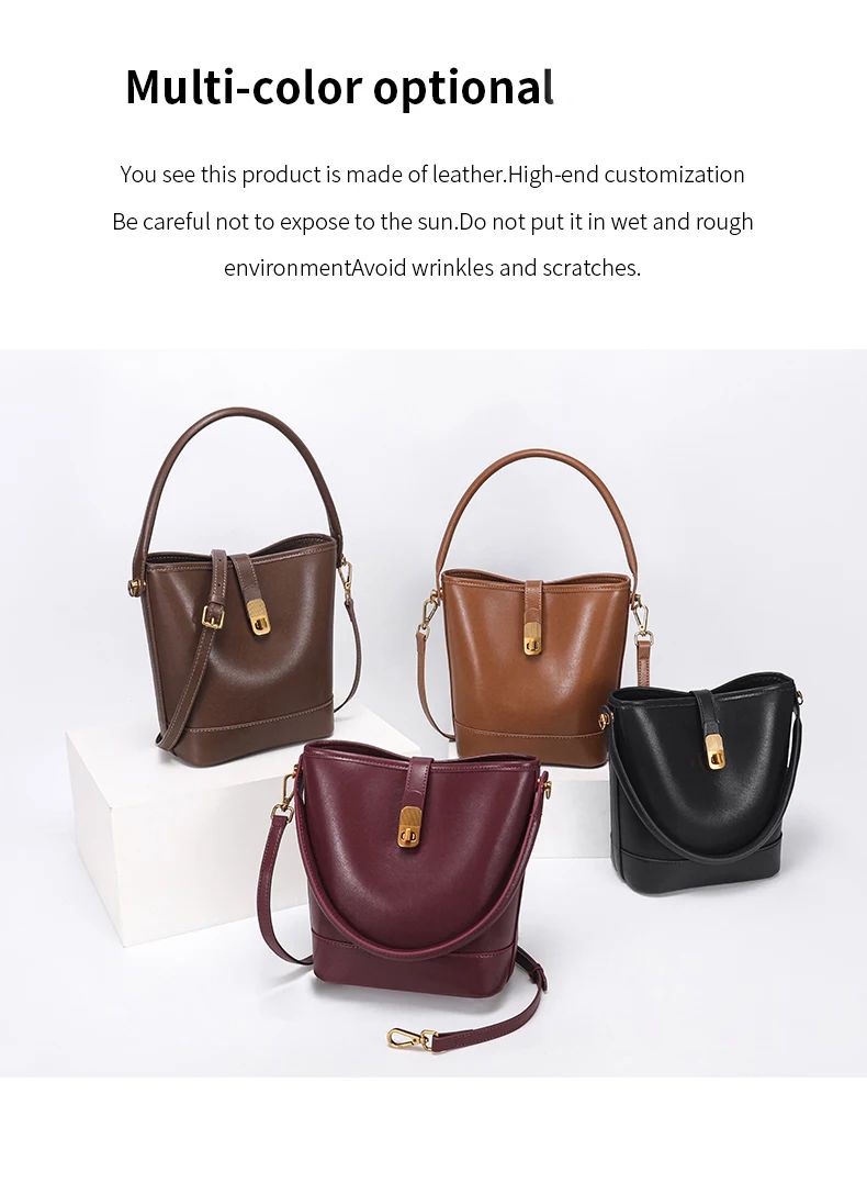 Women's Genuine Leather Bucket Bag Retro Shoulder Crossbody Handbag Fashionable Luxurious Women's Bag